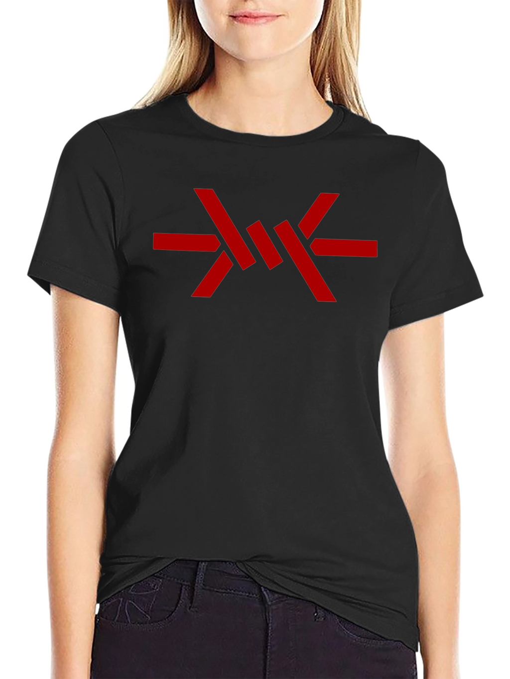 Mens Black Graphic Tee - Abstract Red Design