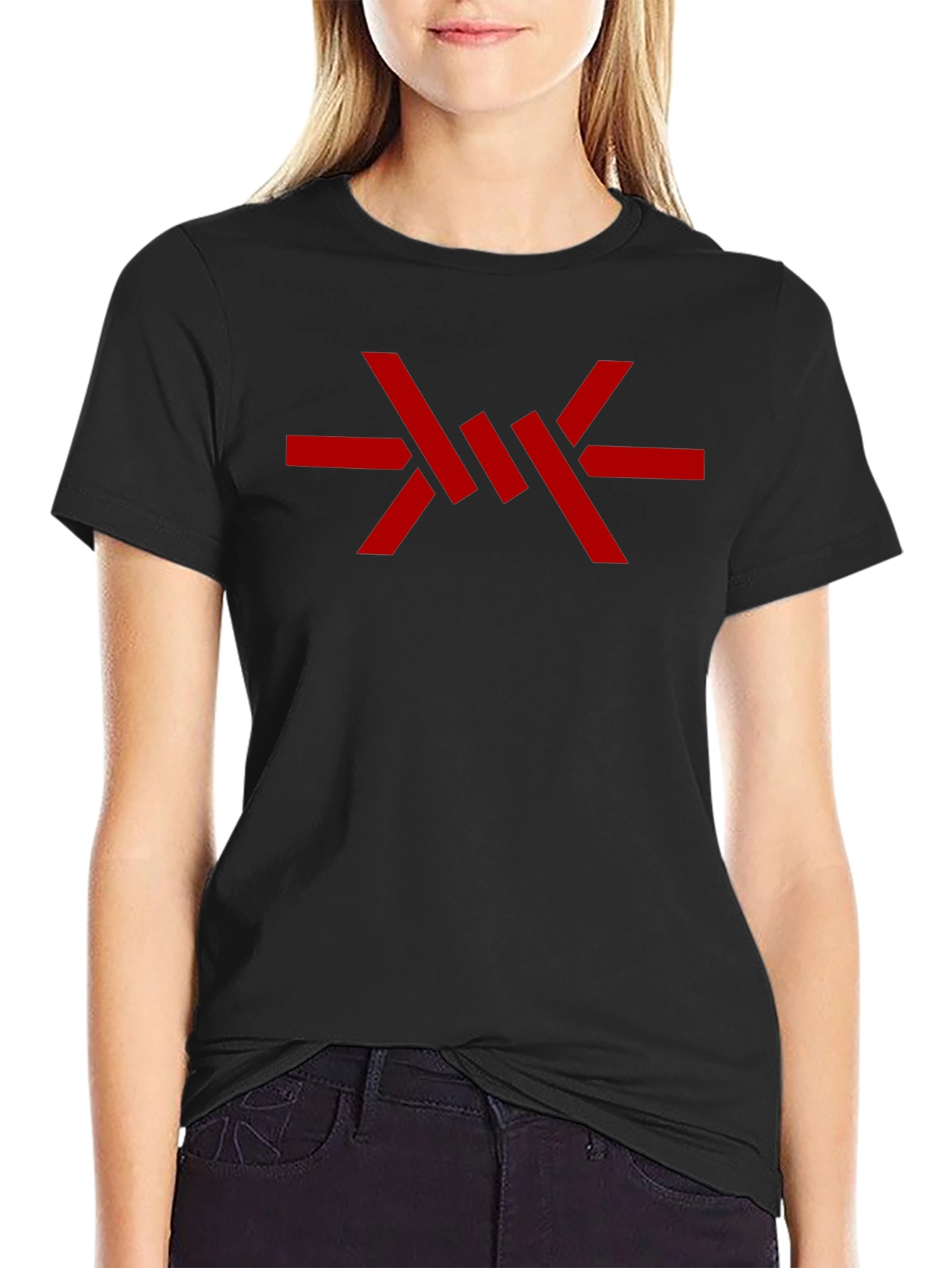 Mens Black Graphic Tee - Abstract Red Design