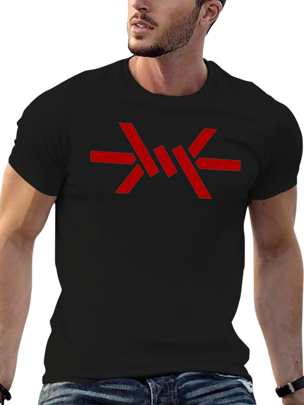 Mens Black Graphic Tee - Abstract Red Design