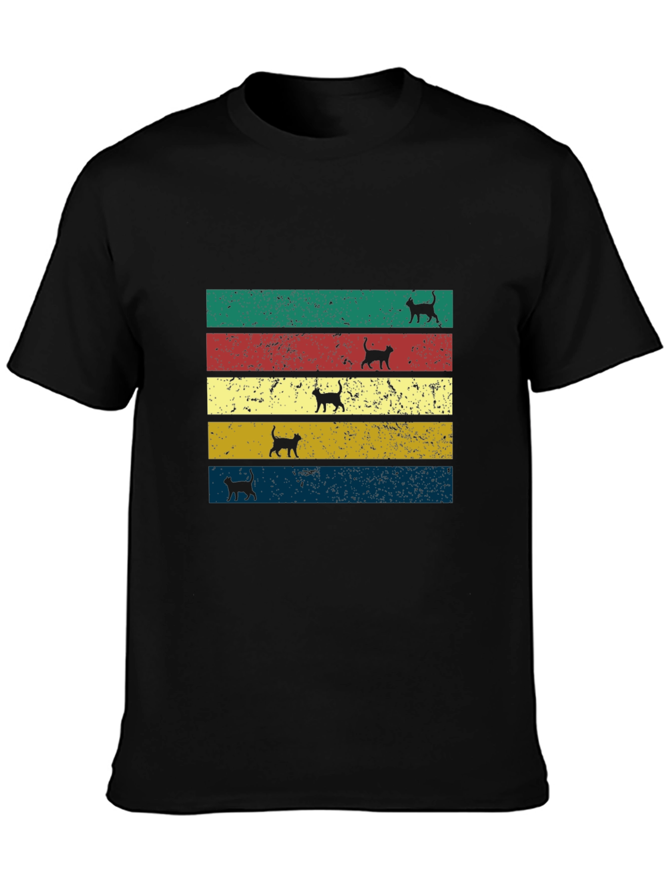 Retro Cat Silhouette Striped T-Shirt