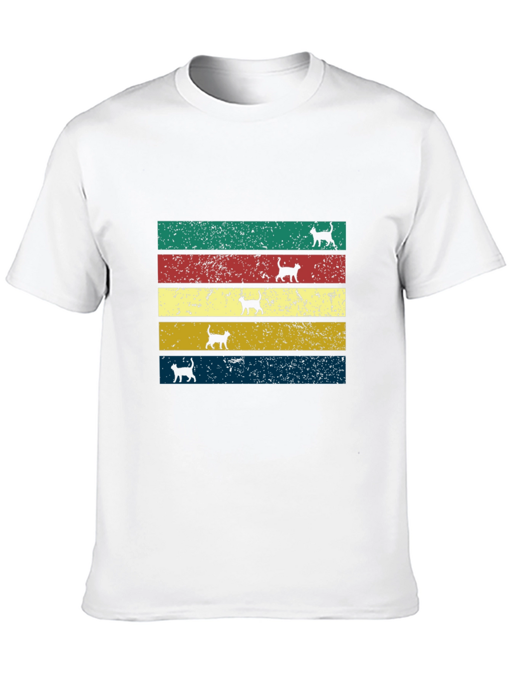 Retro Cat Silhouette Striped T-Shirt
