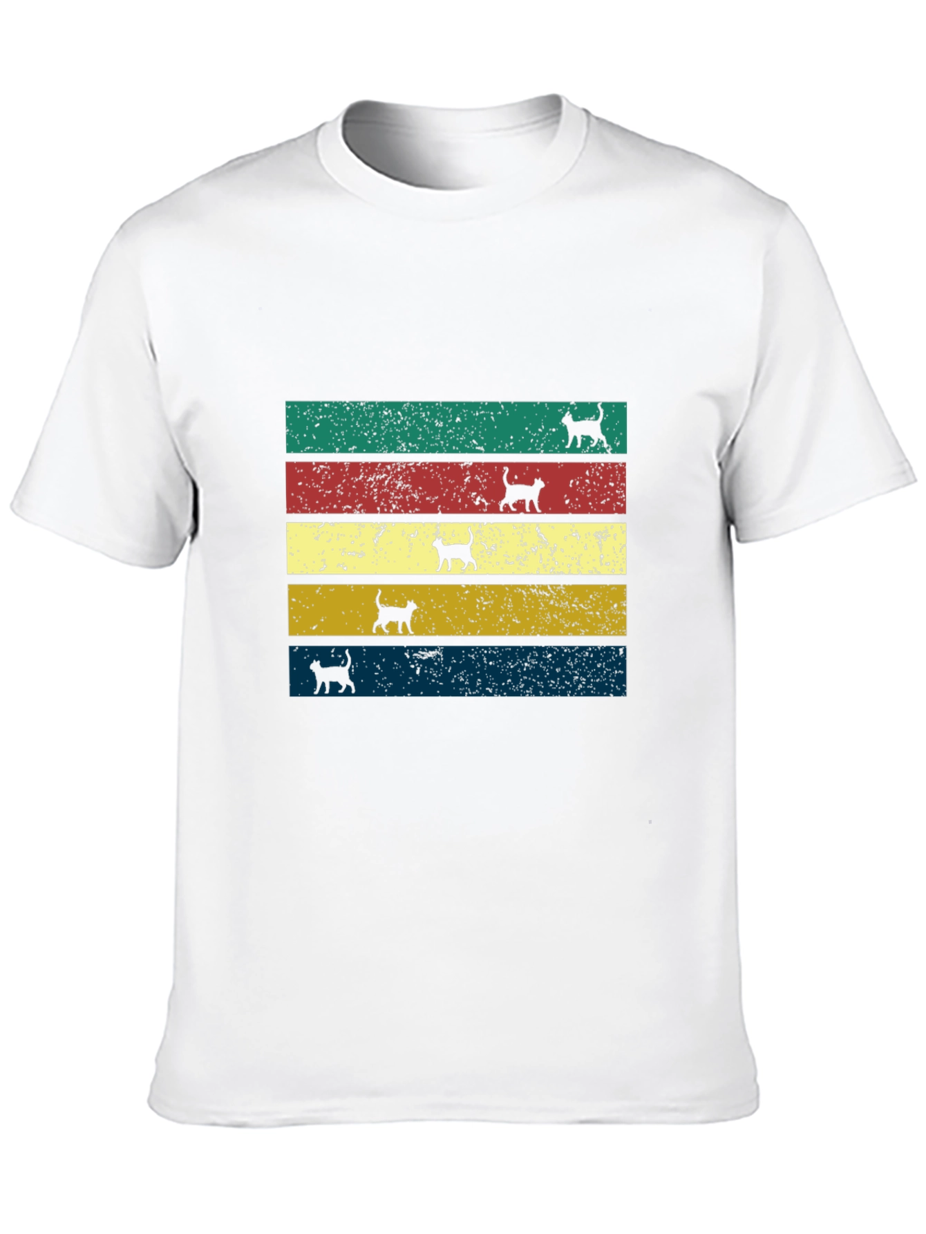 Retro Cat Silhouette Striped T-Shirt