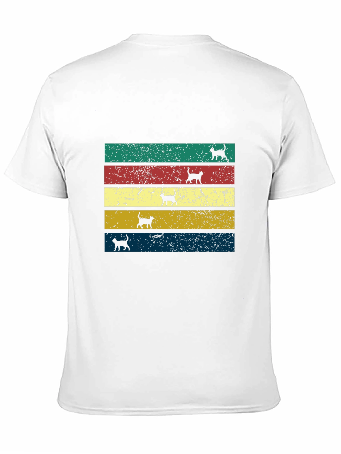 Retro Cat Silhouette Striped T-Shirt