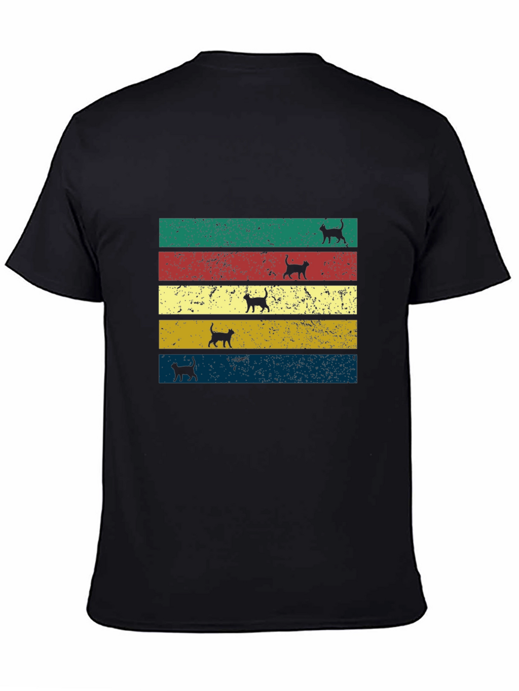 Retro Cat Silhouette Striped T-Shirt