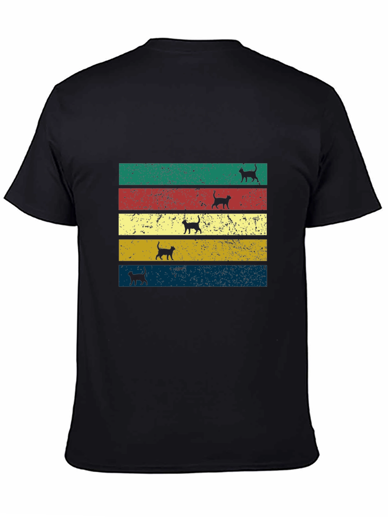 Retro Cat Silhouette Striped T-Shirt