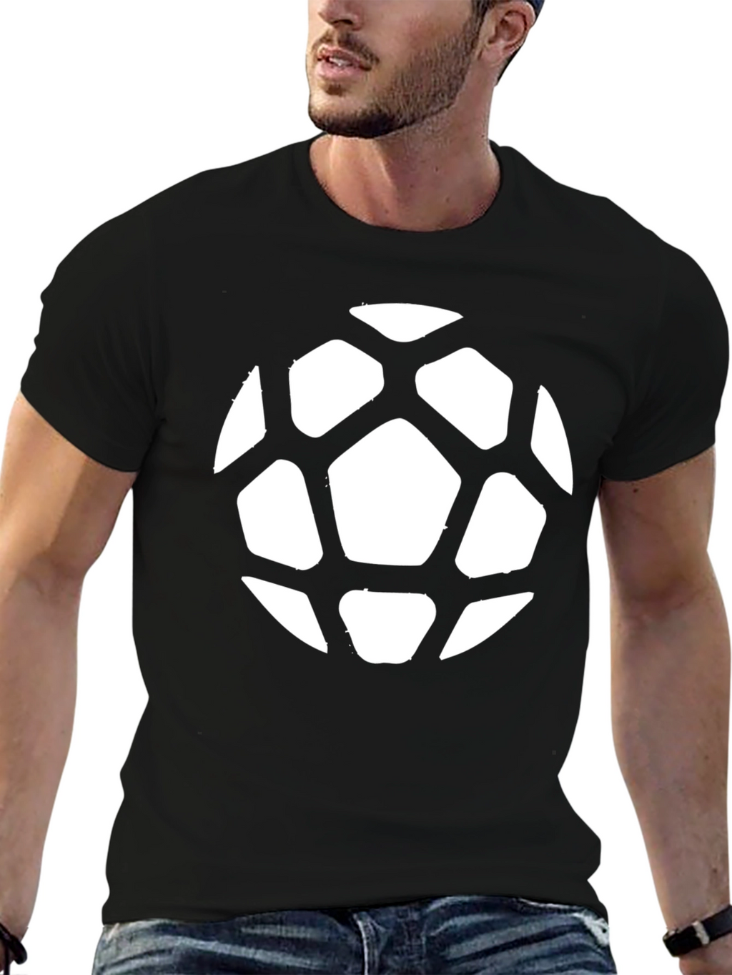 Soccer Ball Graphic Tee - Black Cotton Casual Shirt