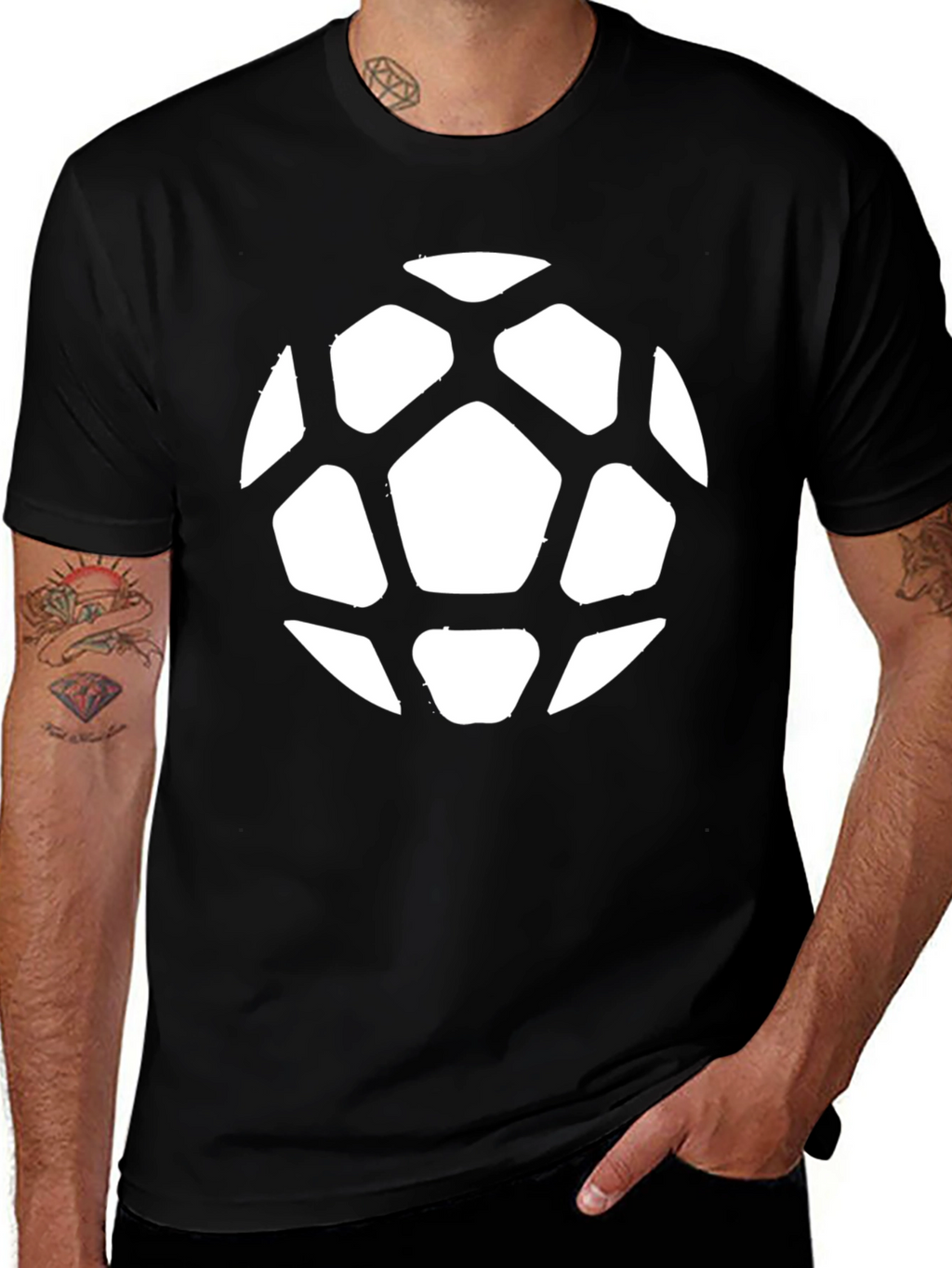 Soccer Ball Graphic Tee - Black Cotton Casual Shirt