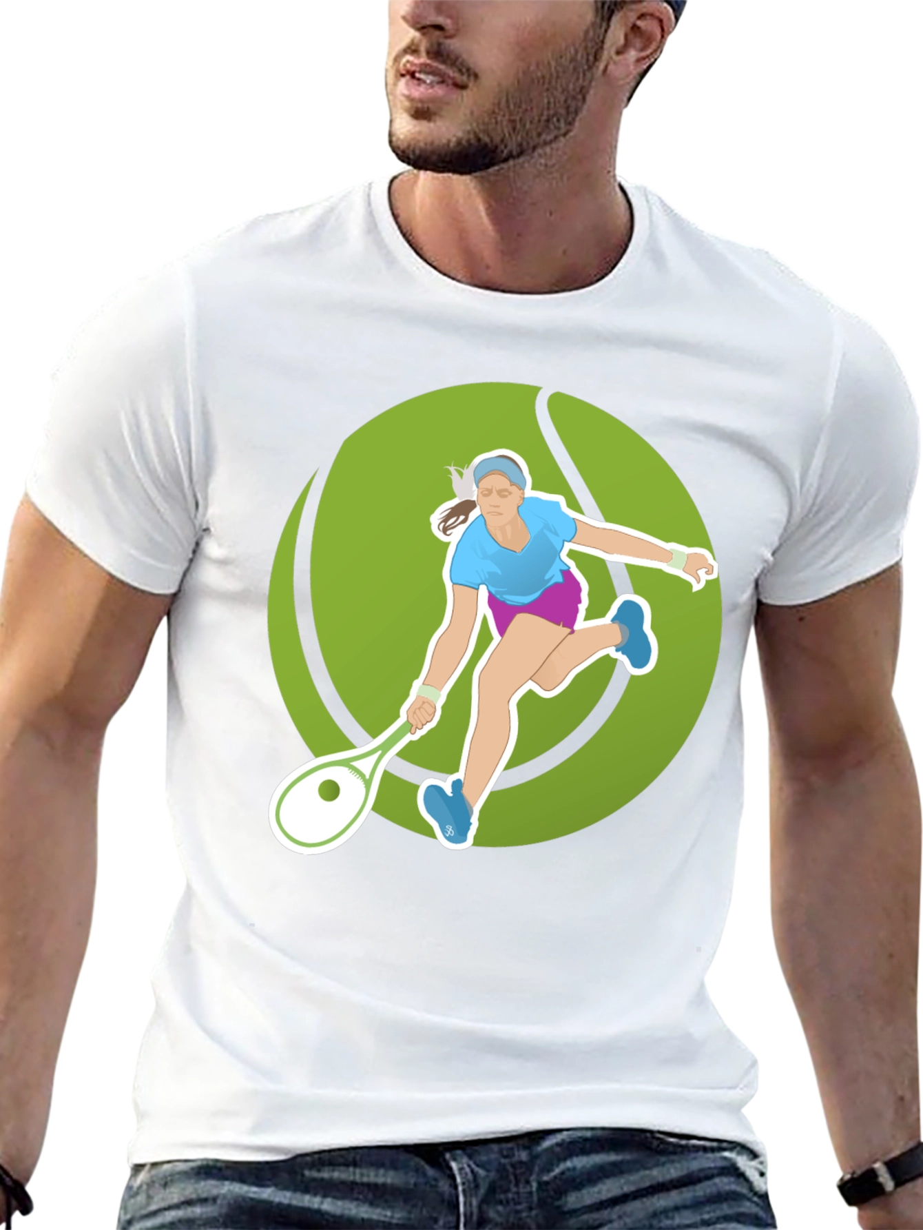 Tennis Player Graphic Tee - Black Cotton Blend