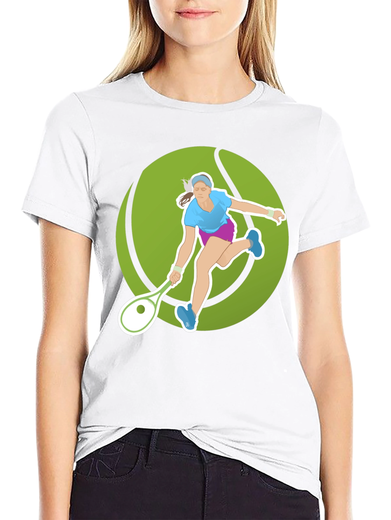 Tennis Player Graphic Tee - Black Cotton Blend