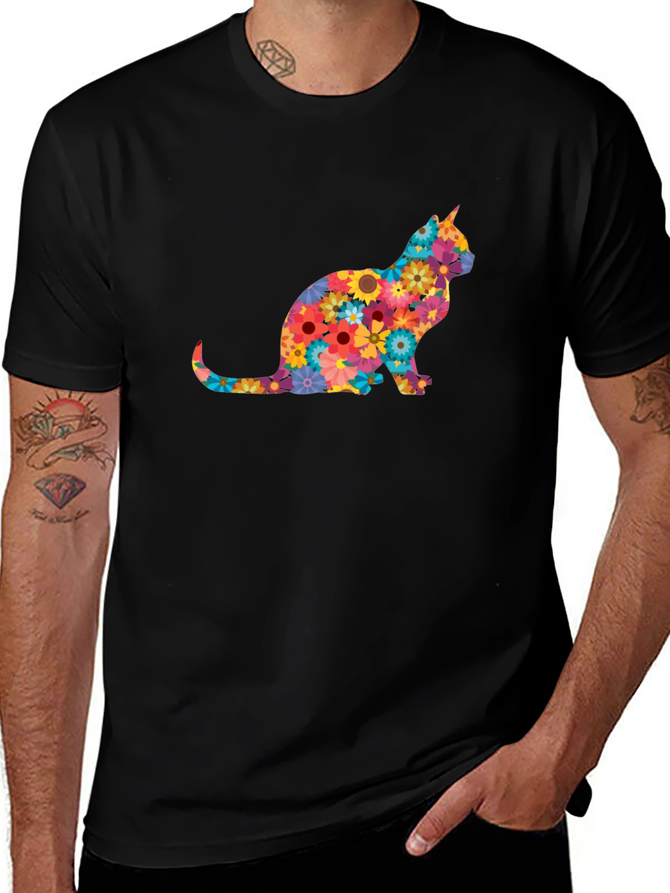 Floral Cat Graphic Tee - Stylish & Unique Design