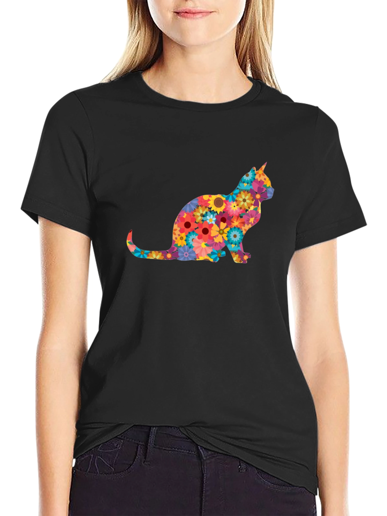 Floral Cat Graphic Tee - Stylish & Unique Design