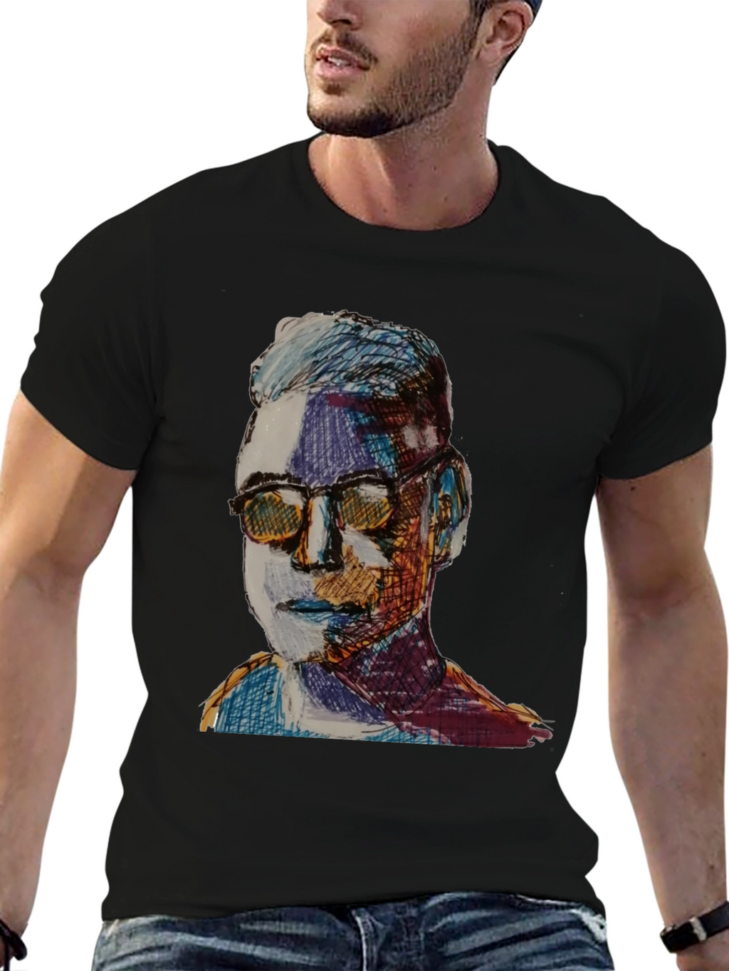 Artistic Portrait Graphic Tee - Black