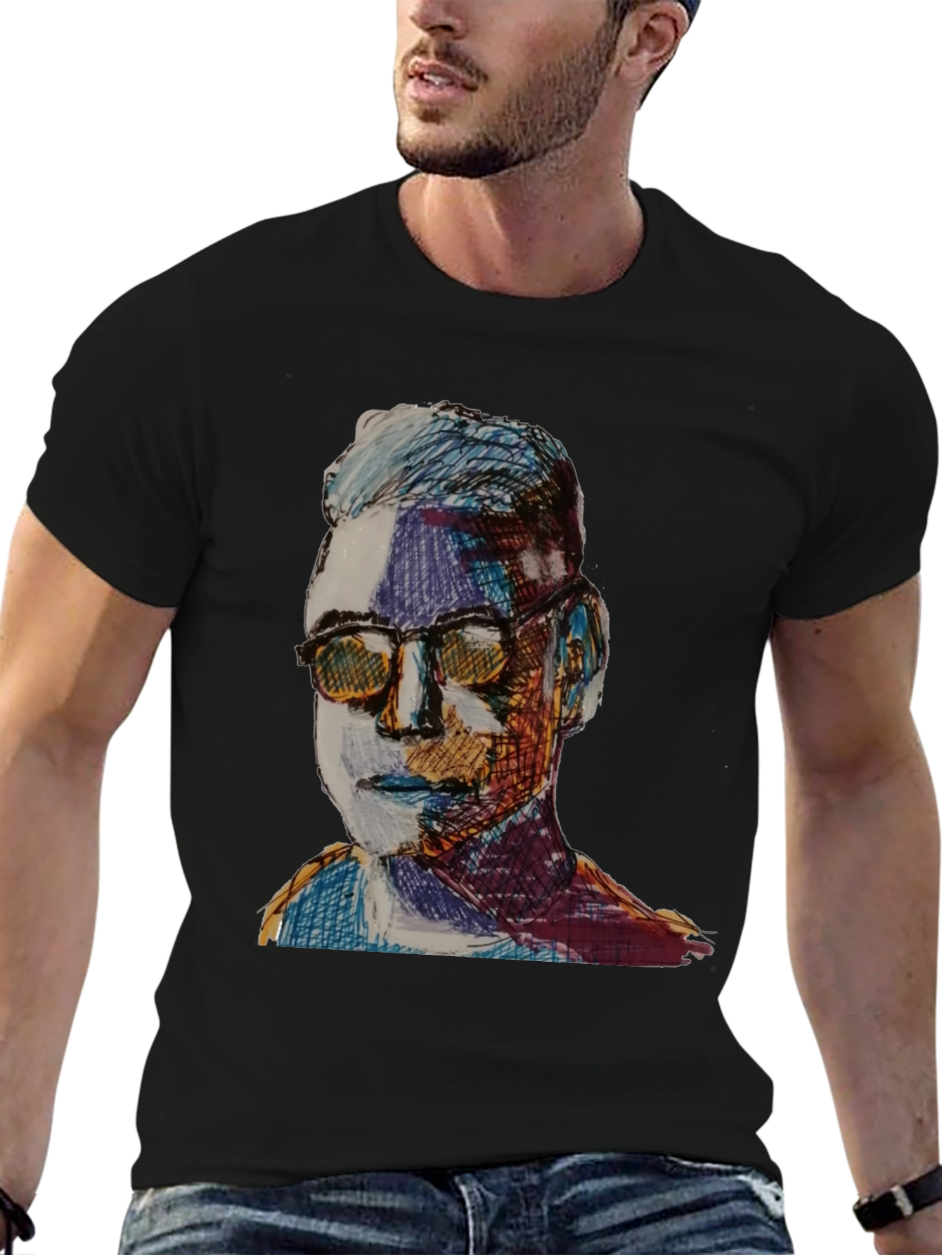 Artistic Portrait Graphic Tee - Black