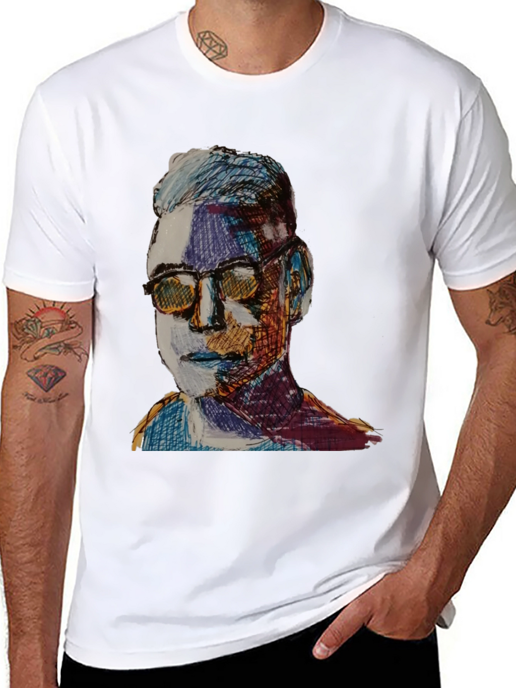 Artistic Portrait Graphic Tee - Black