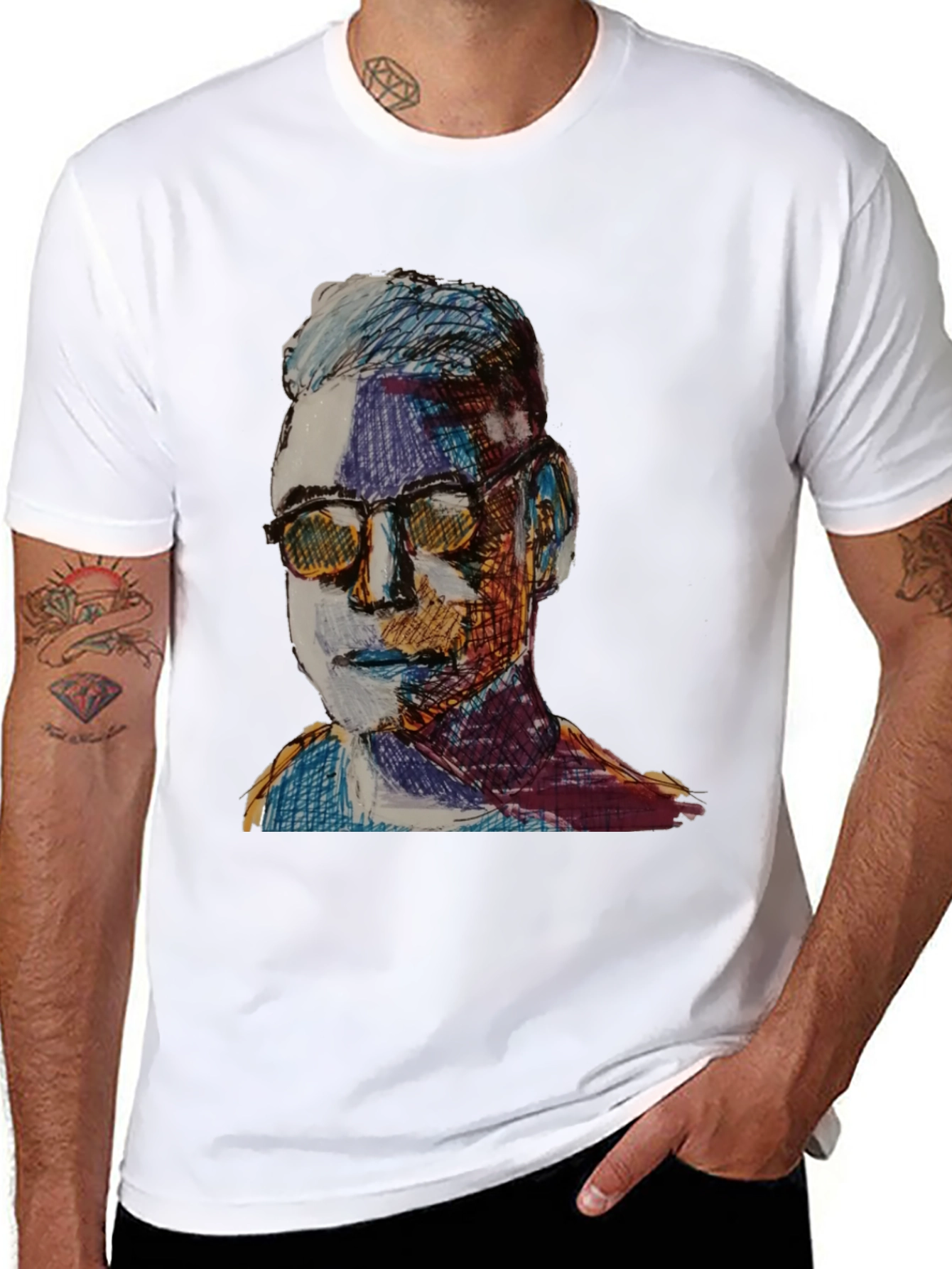 Artistic Portrait Graphic Tee - Black