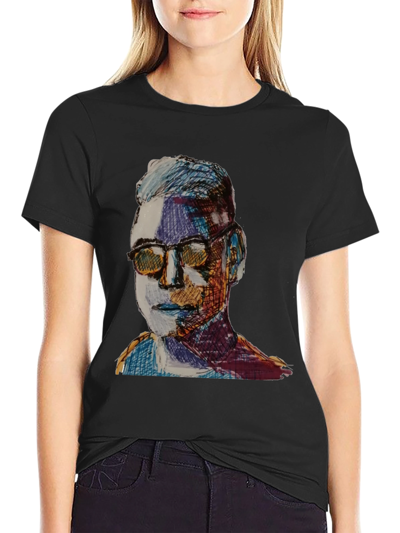 Artistic Portrait Graphic Tee - Black
