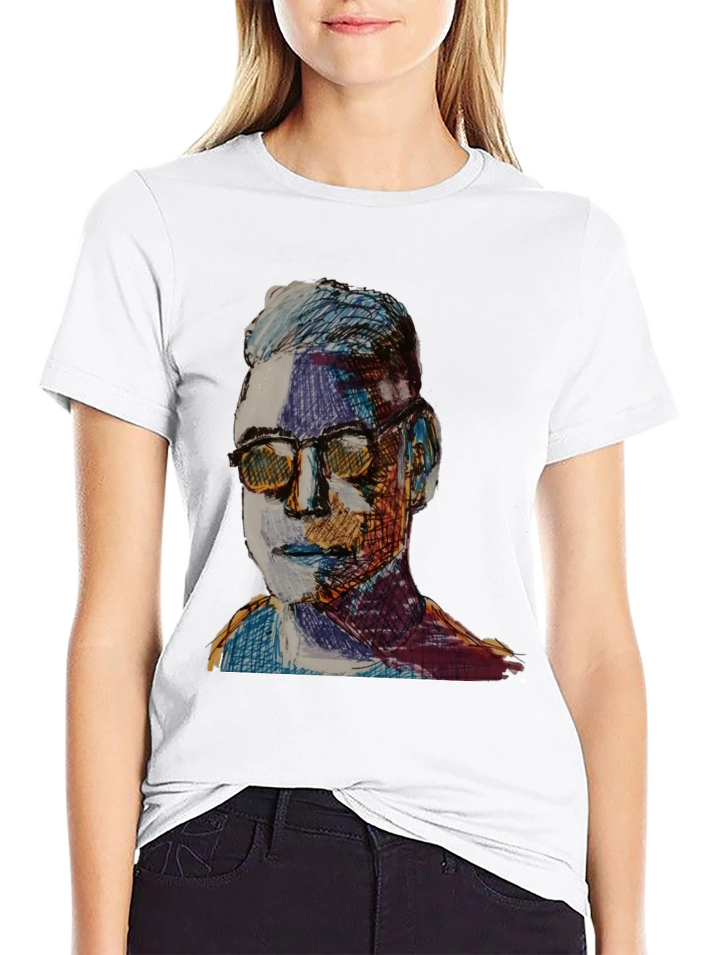 Artistic Portrait Graphic Tee - Black