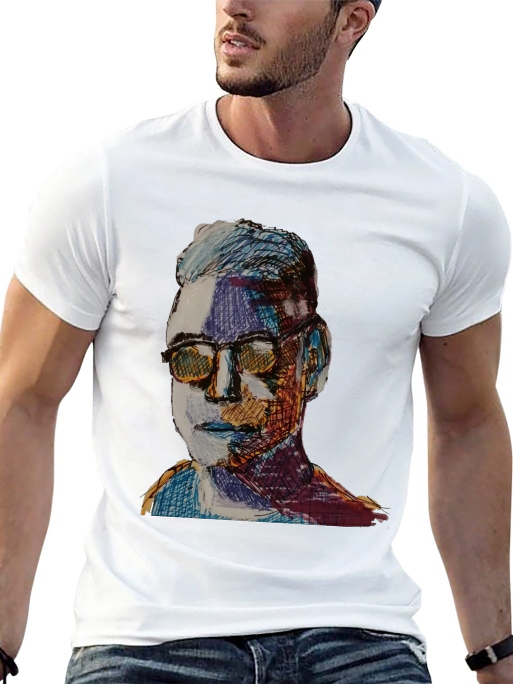 Artistic Portrait Graphic Tee - Black