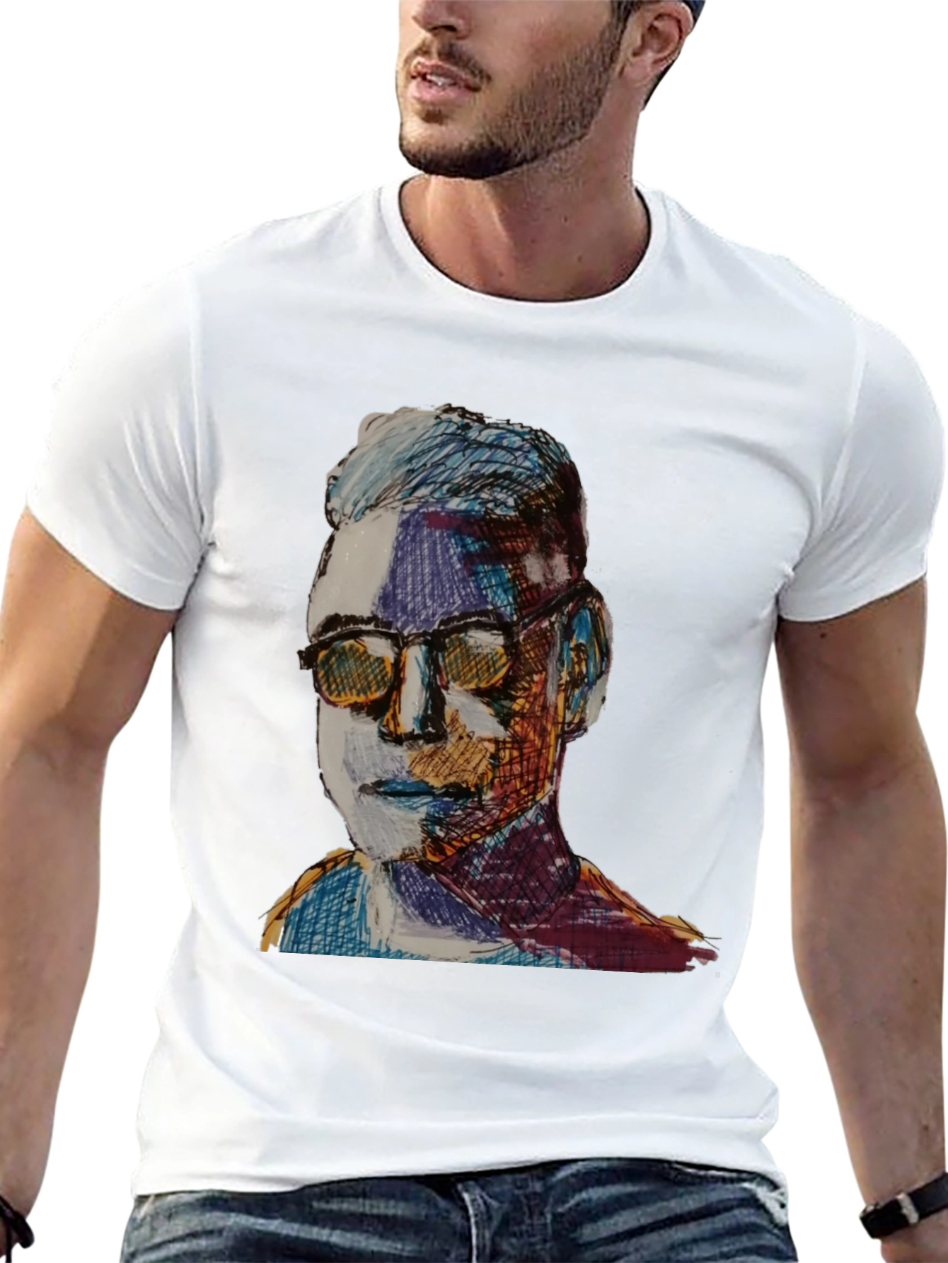 Artistic Portrait Graphic Tee - Black