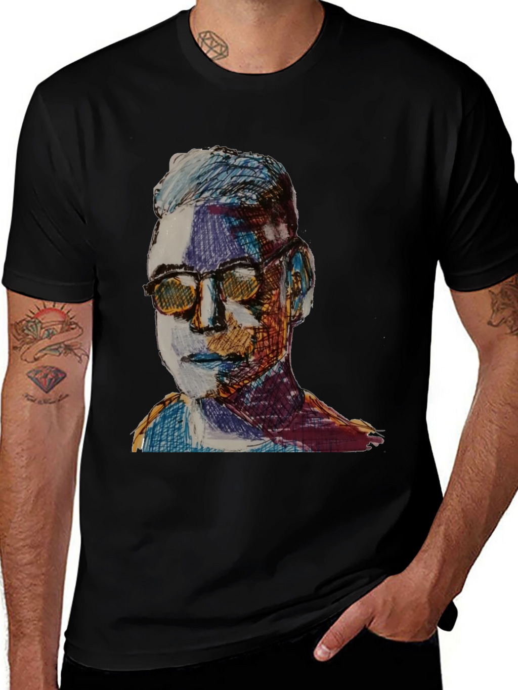 Artistic Portrait Graphic Tee - Black