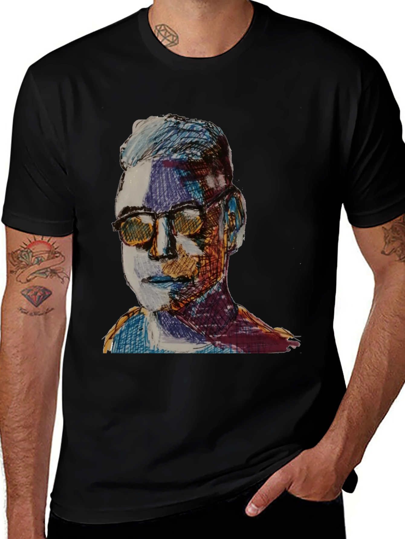 Artistic Portrait Graphic Tee - Black