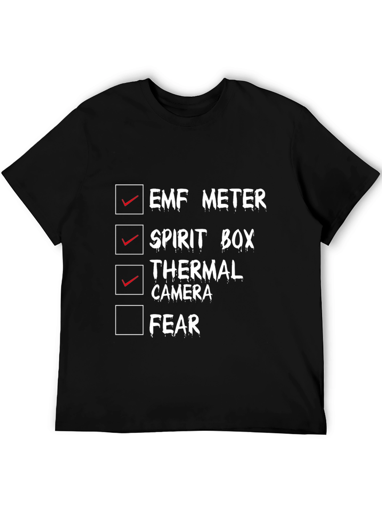 Ghost Hunting Checklist Tee - EMF Spirit Box Thermal Camera