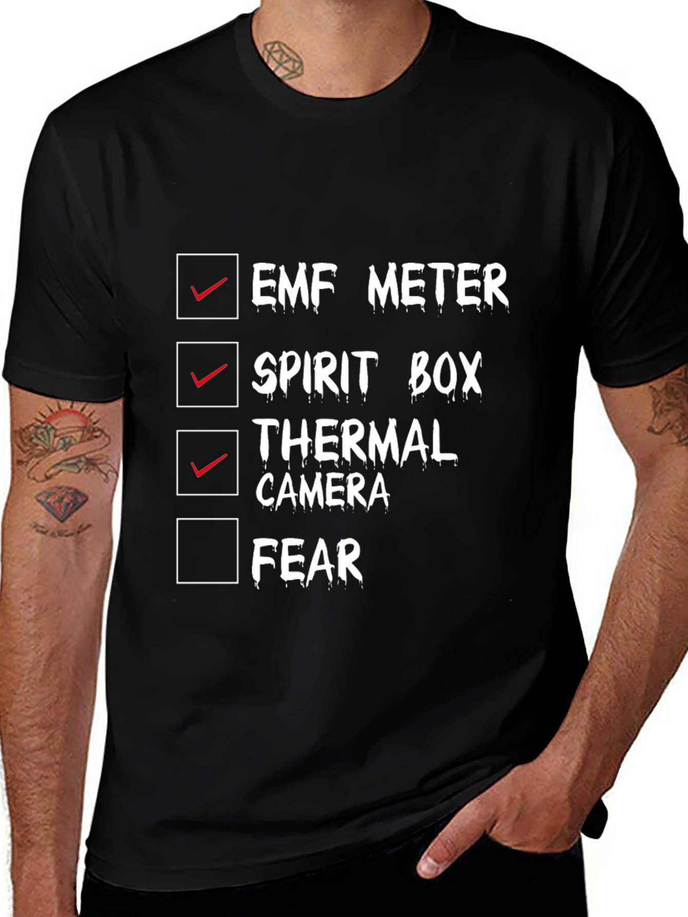 Ghost Hunting Checklist Tee - EMF Spirit Box Thermal Camera