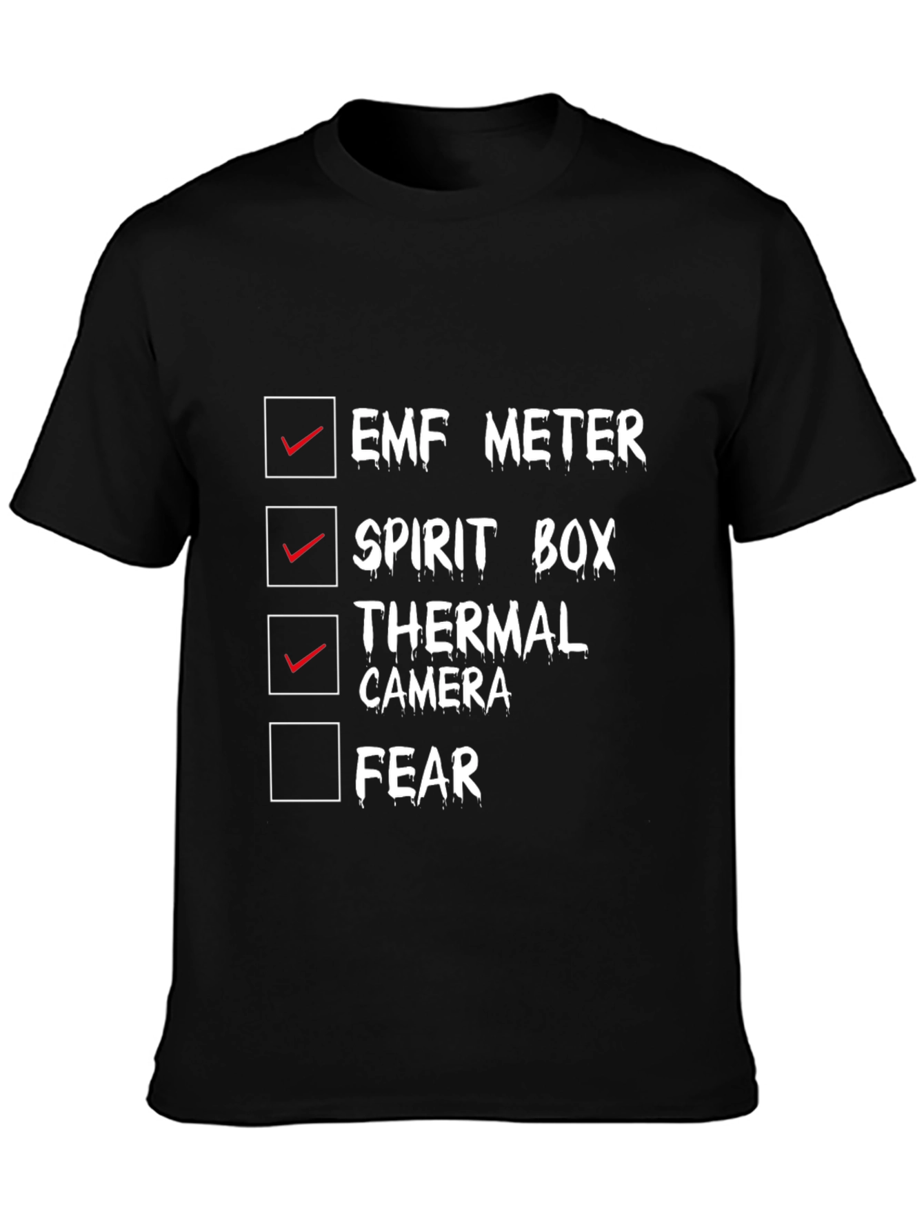 Ghost Hunting Checklist Tee - EMF Spirit Box Thermal Camera