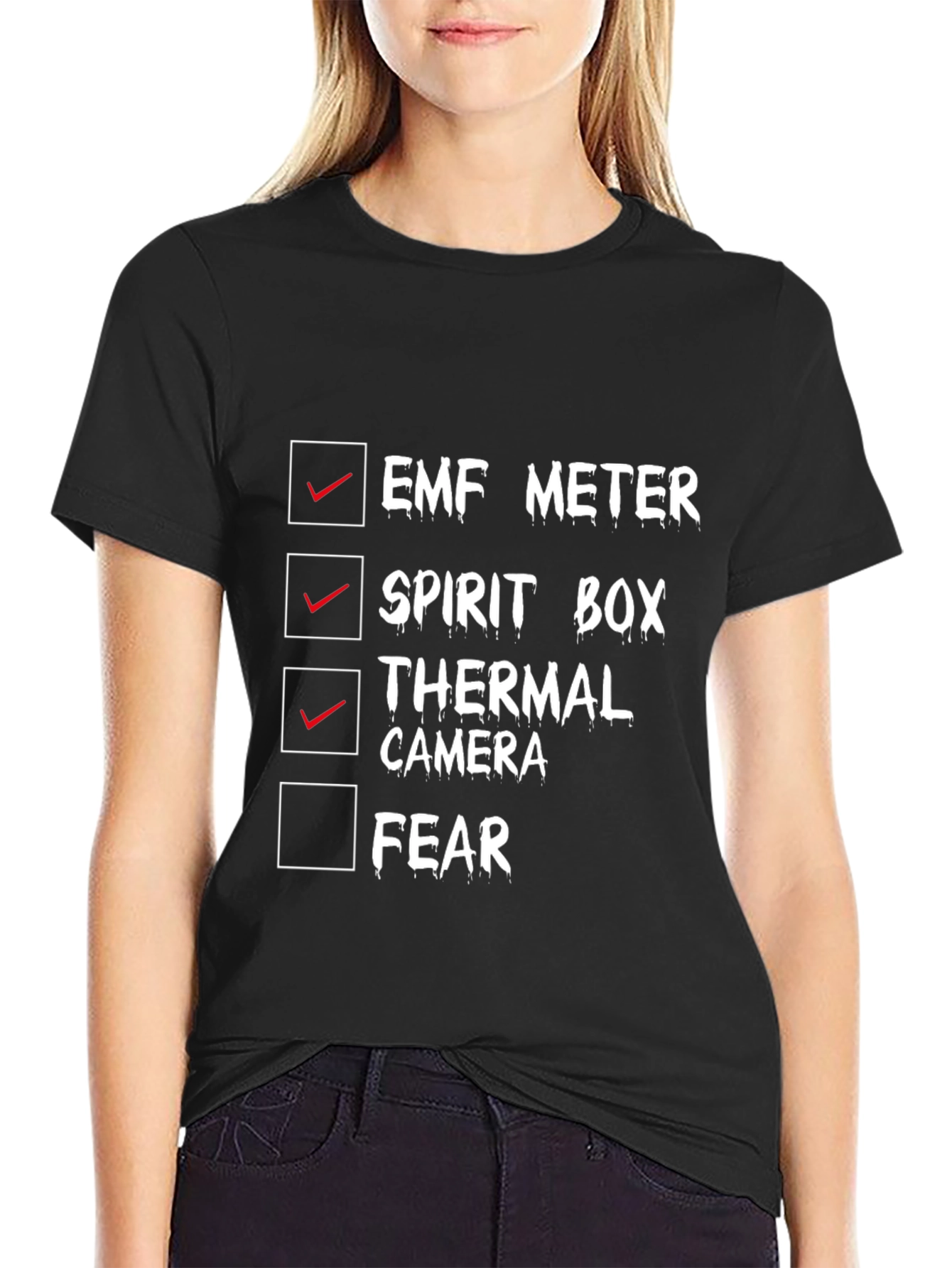 Ghost Hunting Checklist Tee - EMF Spirit Box Thermal Camera