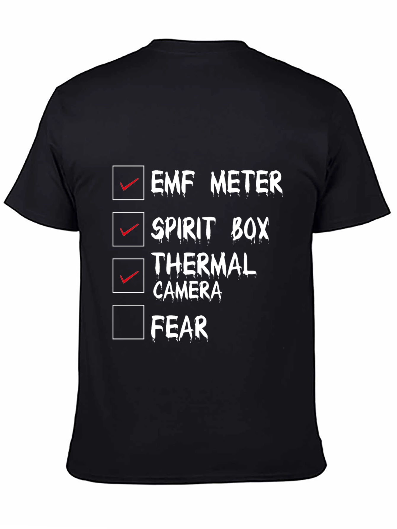 Ghost Hunting Checklist Tee - EMF Spirit Box Thermal Camera