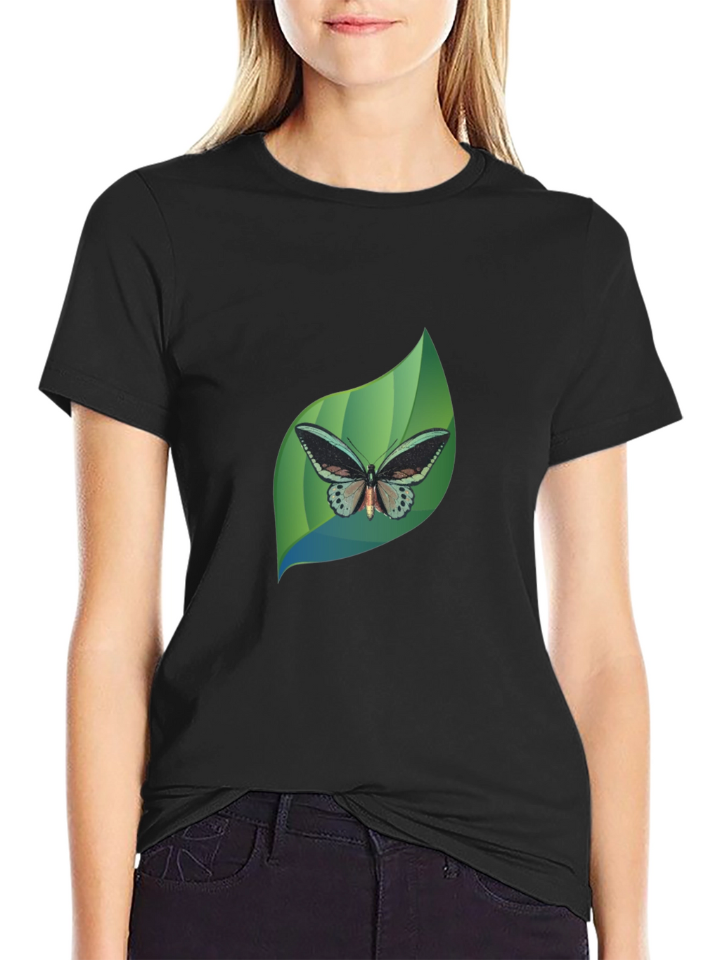 Butterfly Leaf Graphic Black T-Shirt
