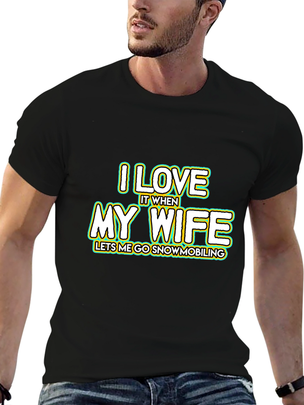 I Love My Wife Snowmobiling Black T-Shirt