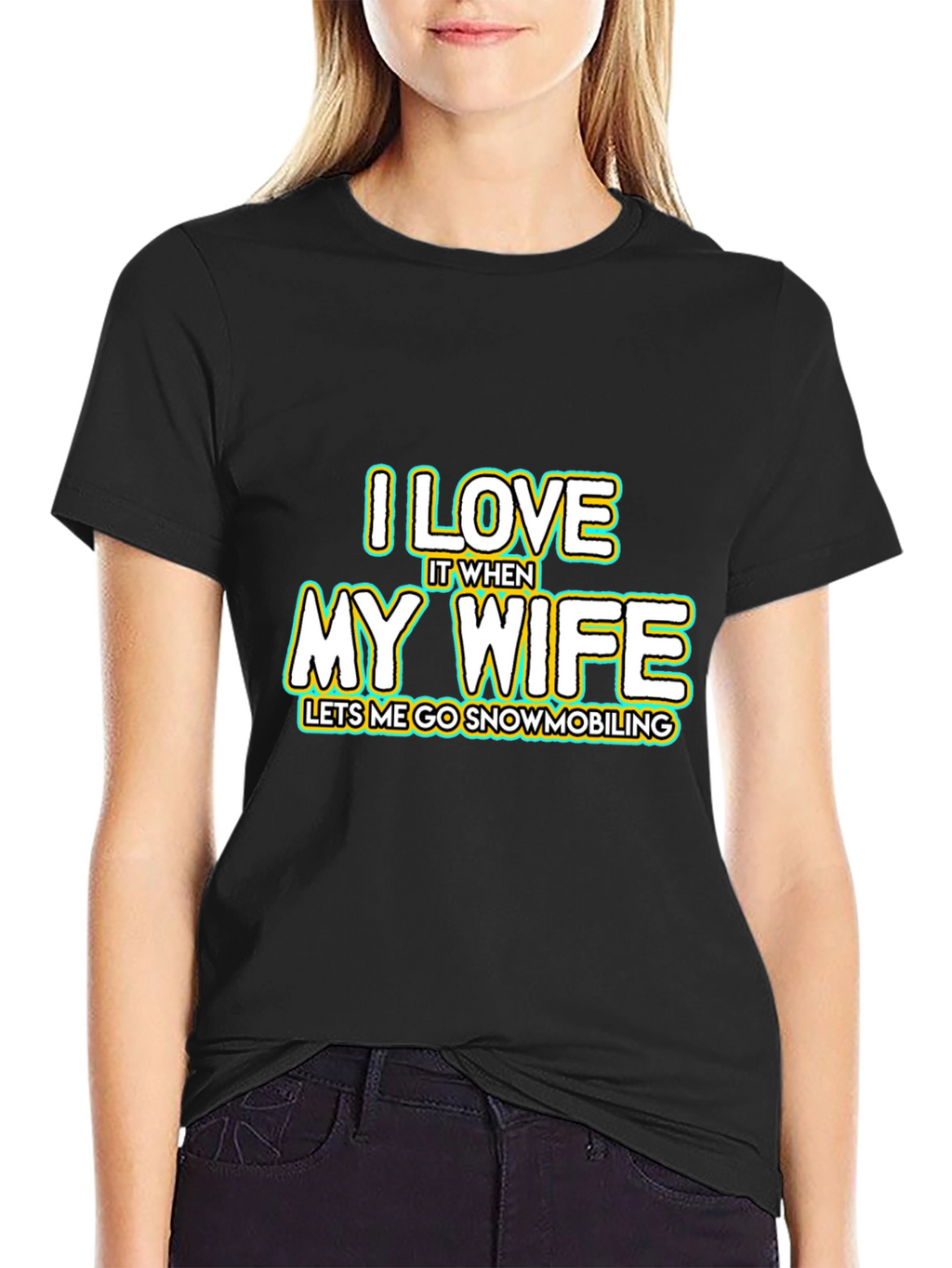 I Love My Wife Snowmobiling Black T-Shirt