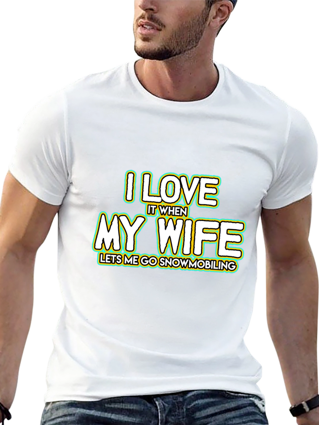 I Love My Wife Snowmobiling Black T-Shirt