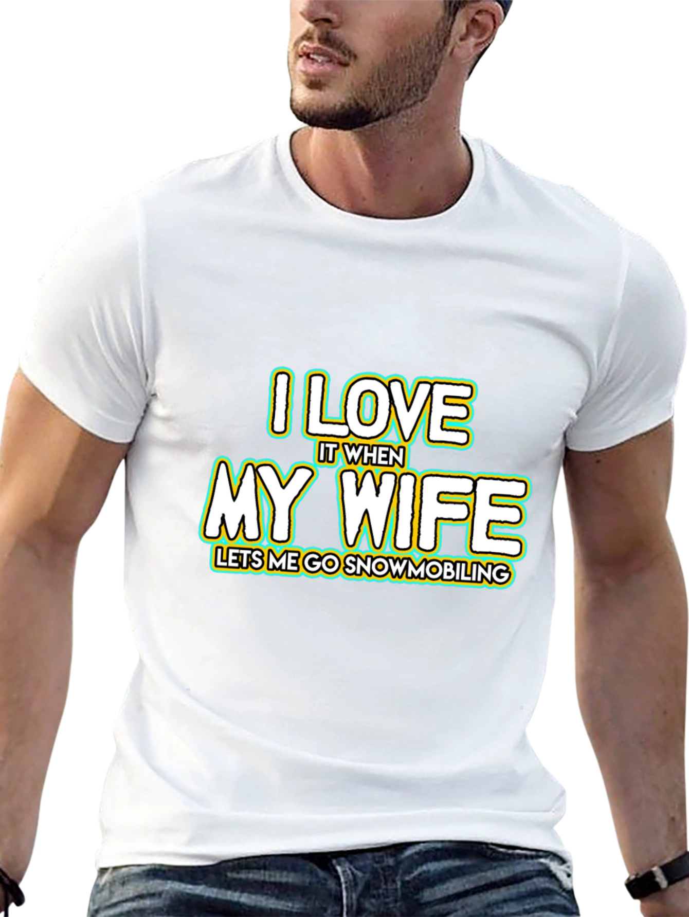 I Love My Wife Snowmobiling Black T-Shirt