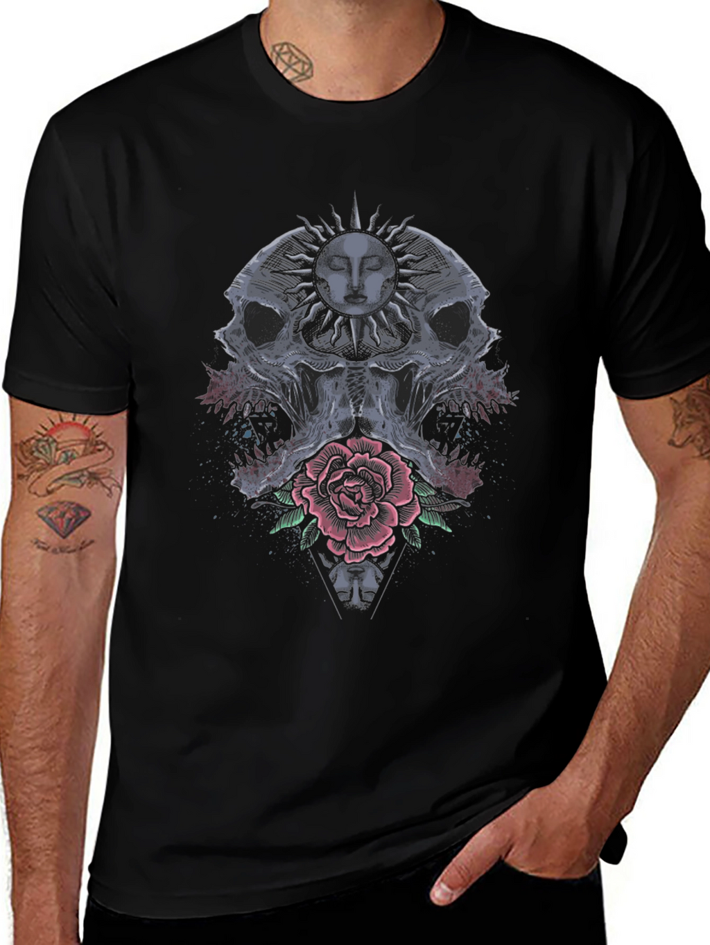 Skull & Rose Graphic Tee - Edgy Style