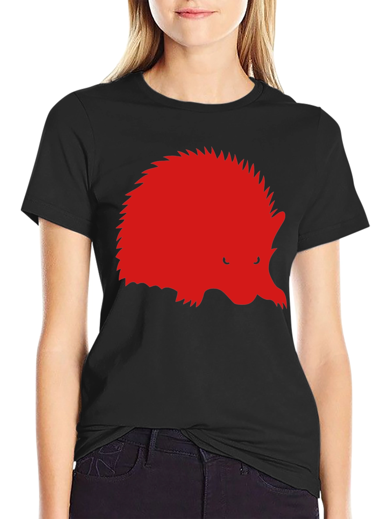 Red Hedgehog Graphic Black T-Shirt