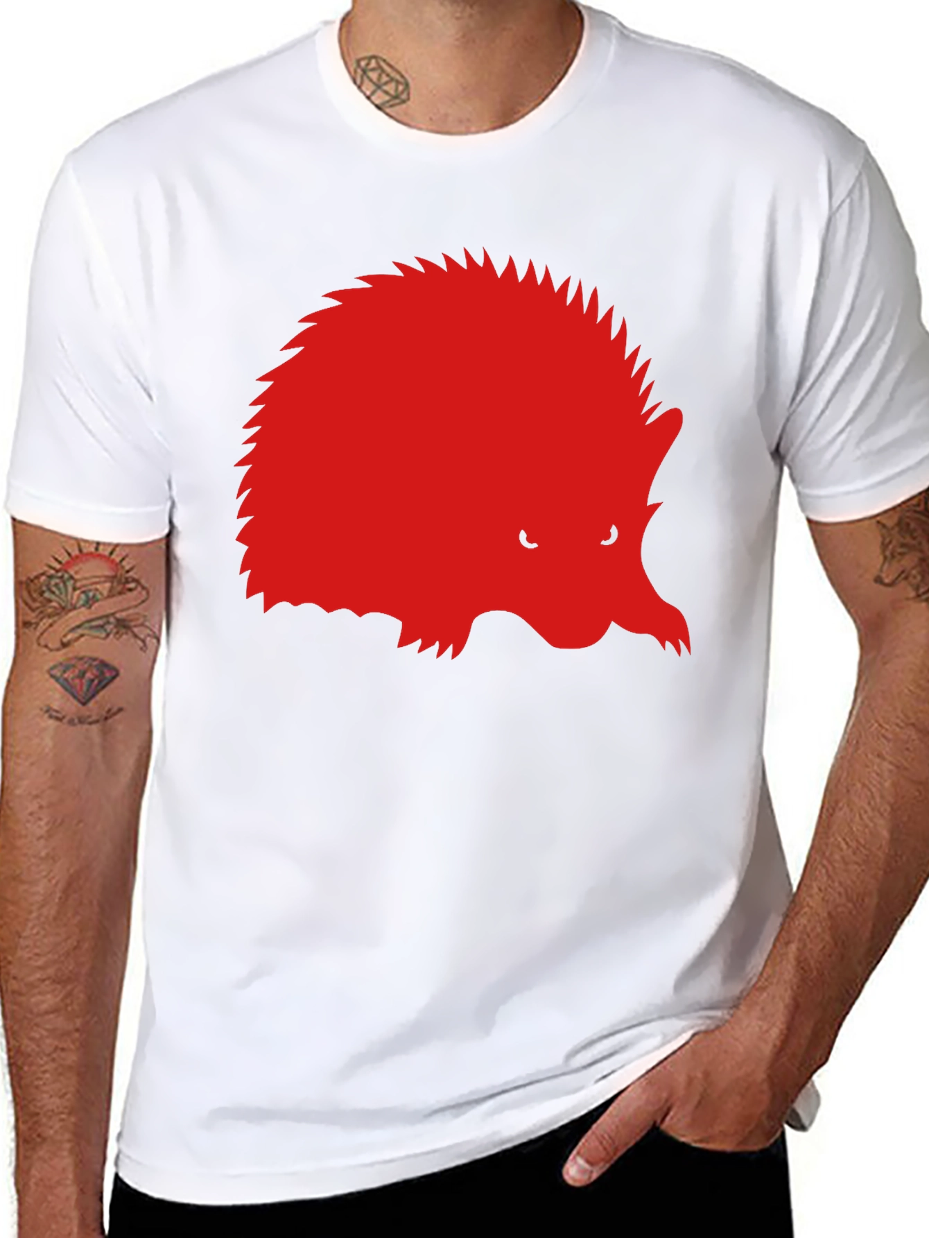 Red Hedgehog Graphic Black T-Shirt