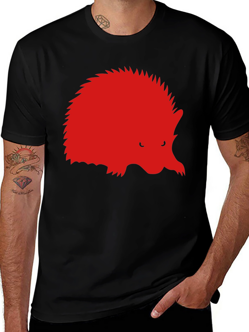 Red Hedgehog Graphic Black T-Shirt