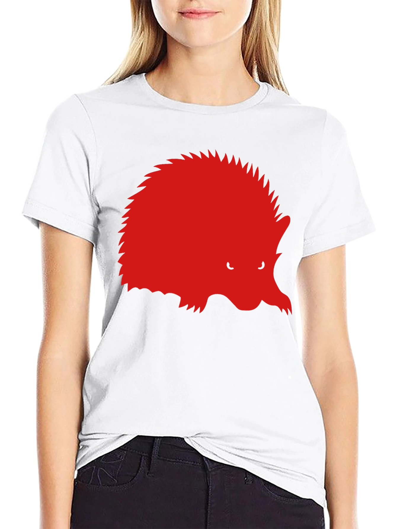 Red Hedgehog Graphic Black T-Shirt