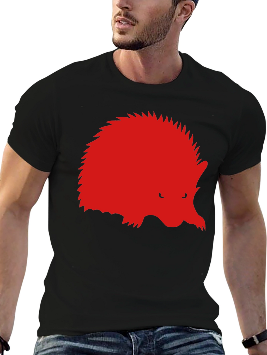 Red Hedgehog Graphic Black T-Shirt