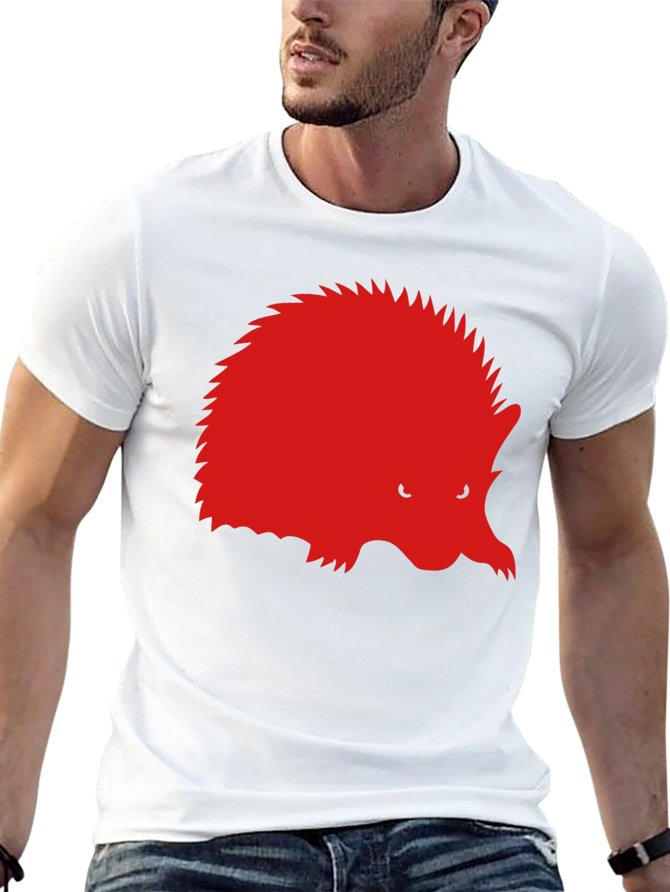 Red Hedgehog Graphic Black T-Shirt