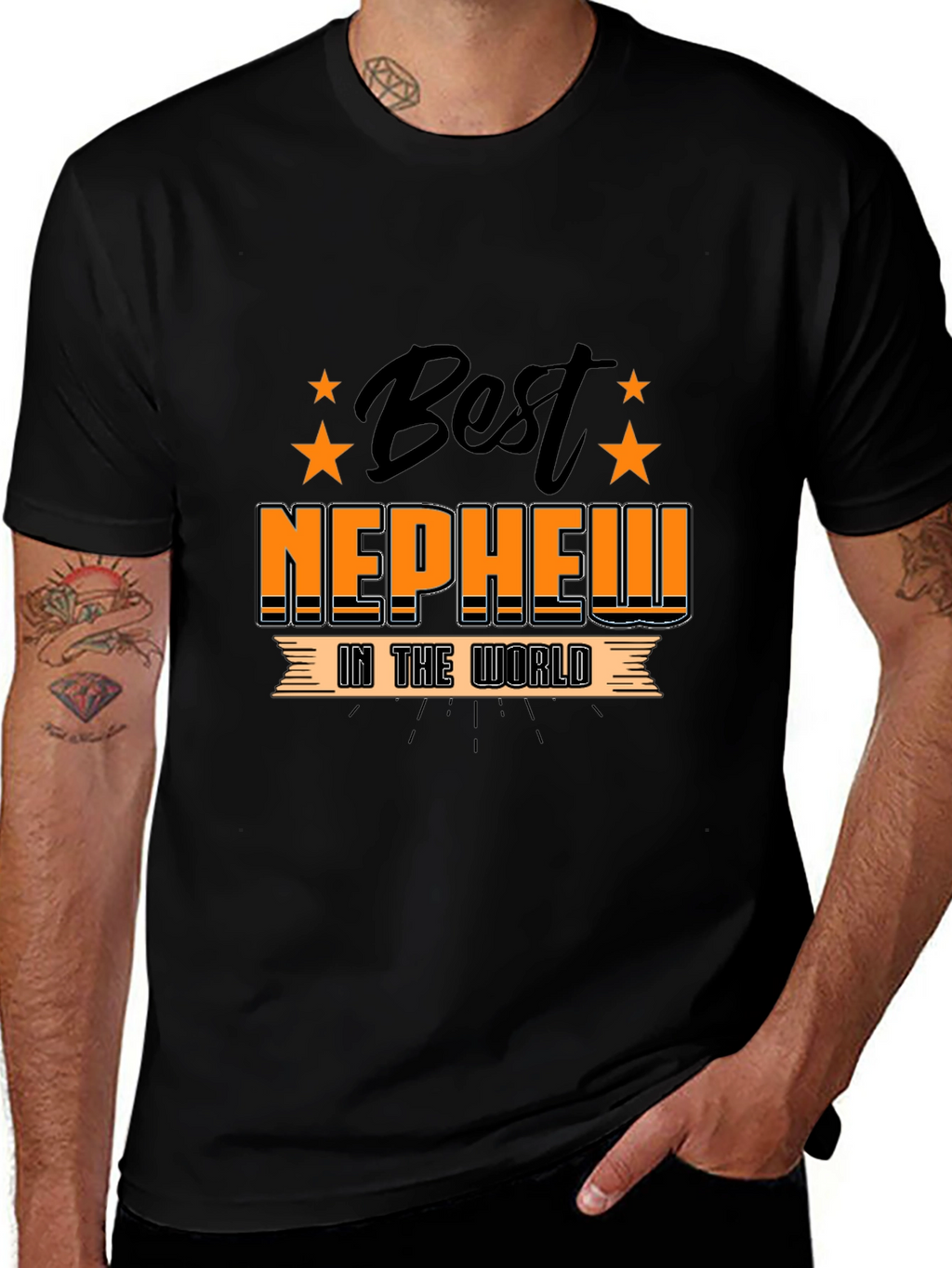 Best Nephew in the World Black Graphic T-Shirt
