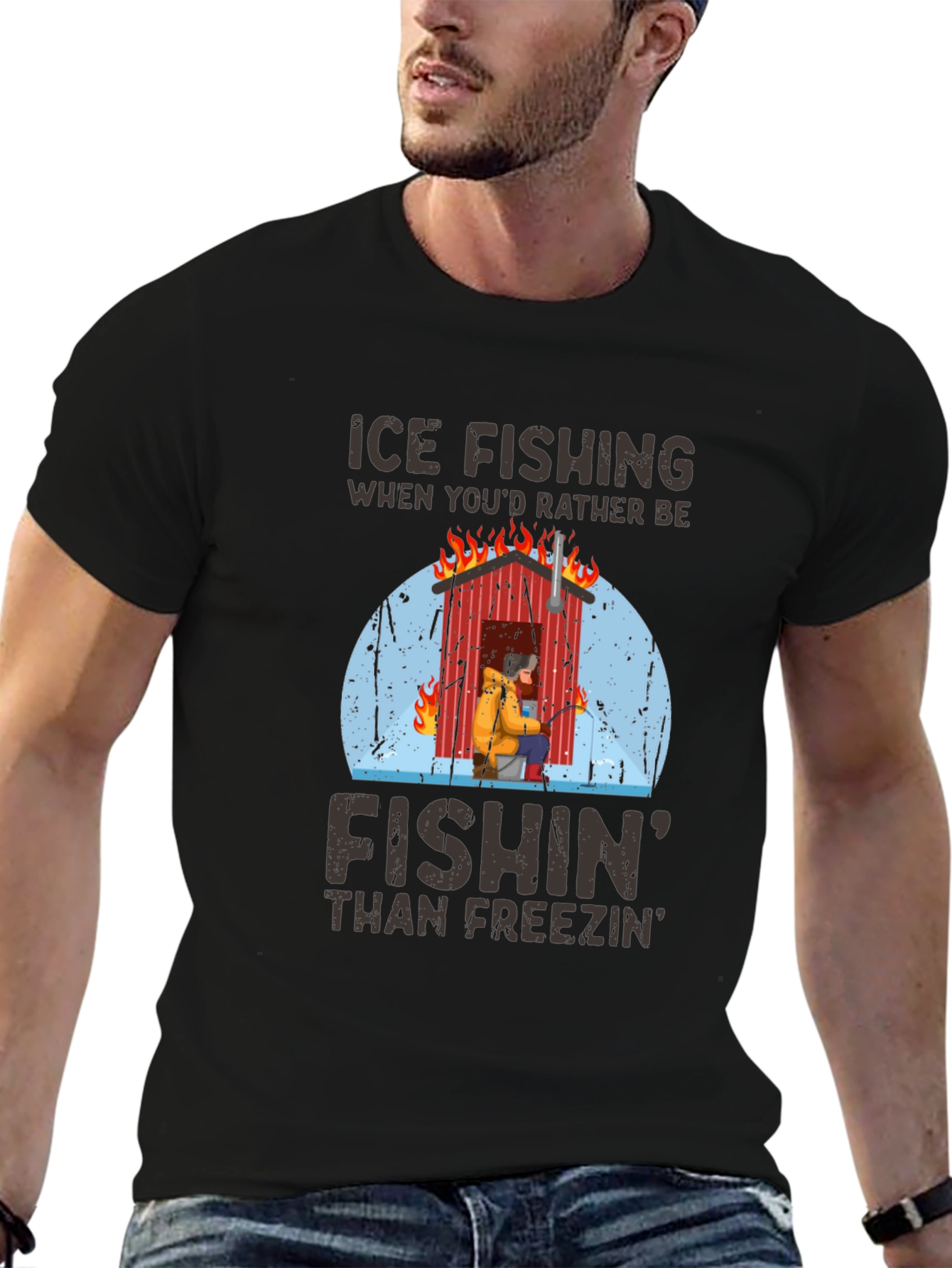 Ice Fishing T-Shirt: Fishin Than Freezin