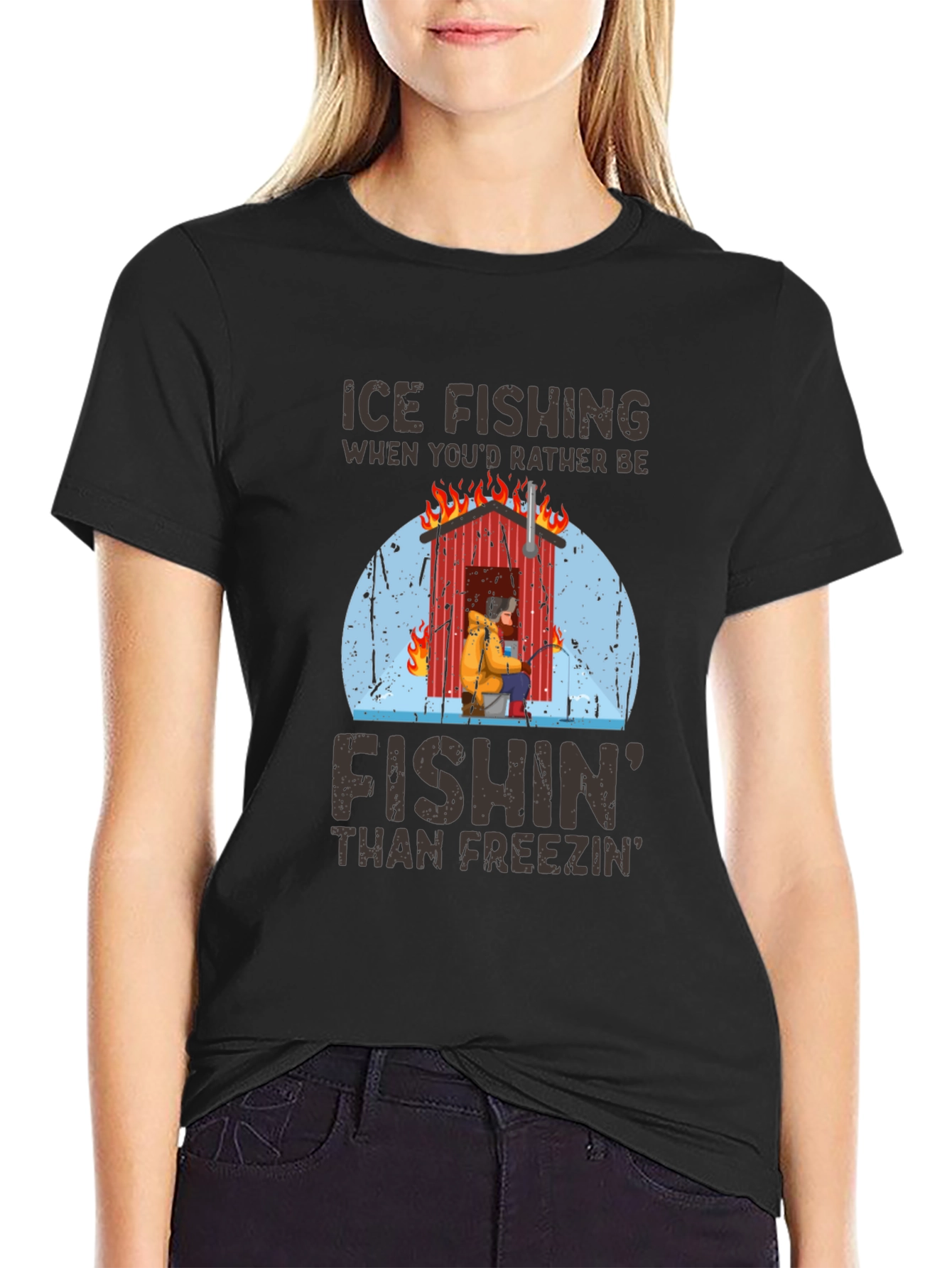 Ice Fishing T-Shirt: Fishin Than Freezin