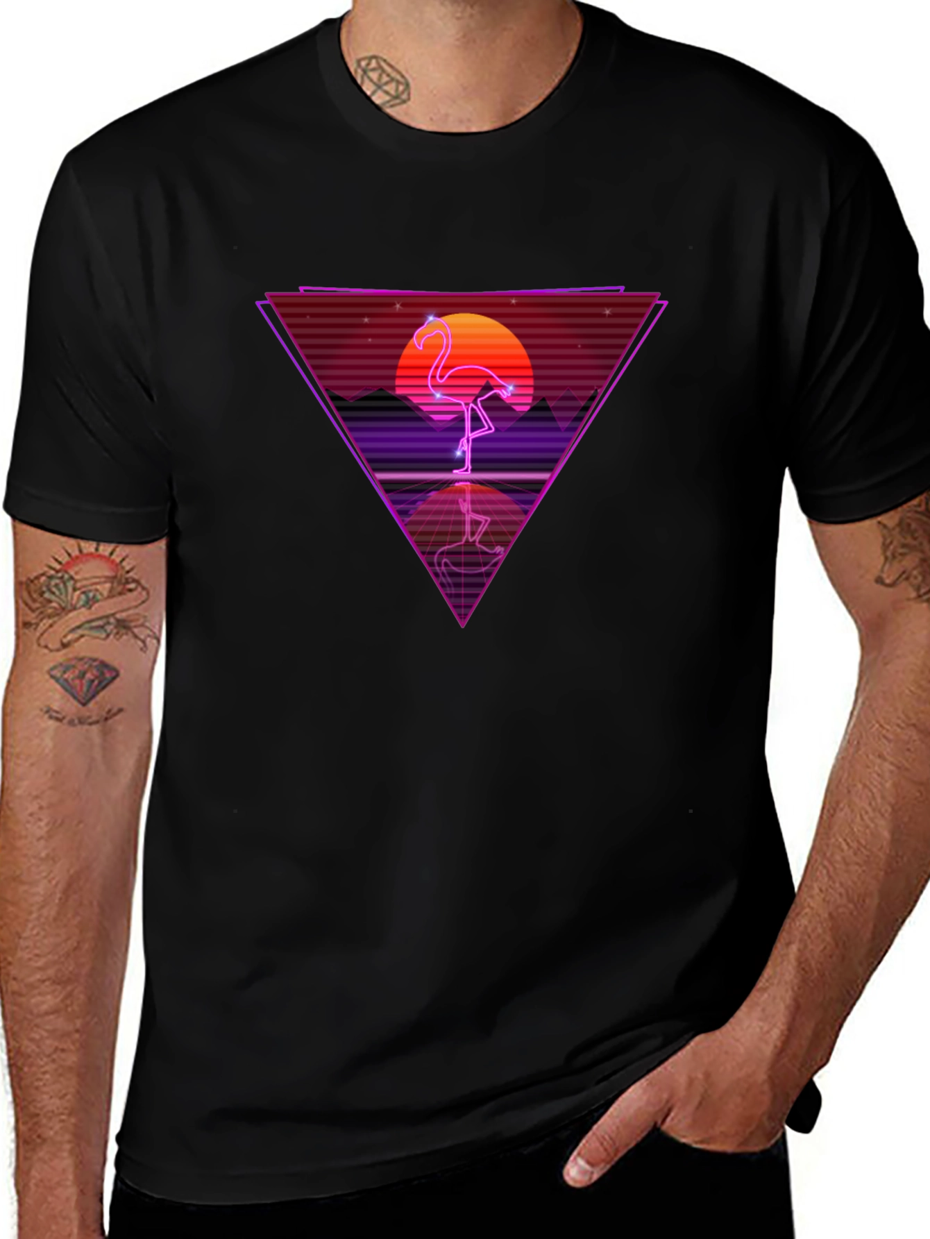 Retro Flamingo T-Shirt - Synthwave Design