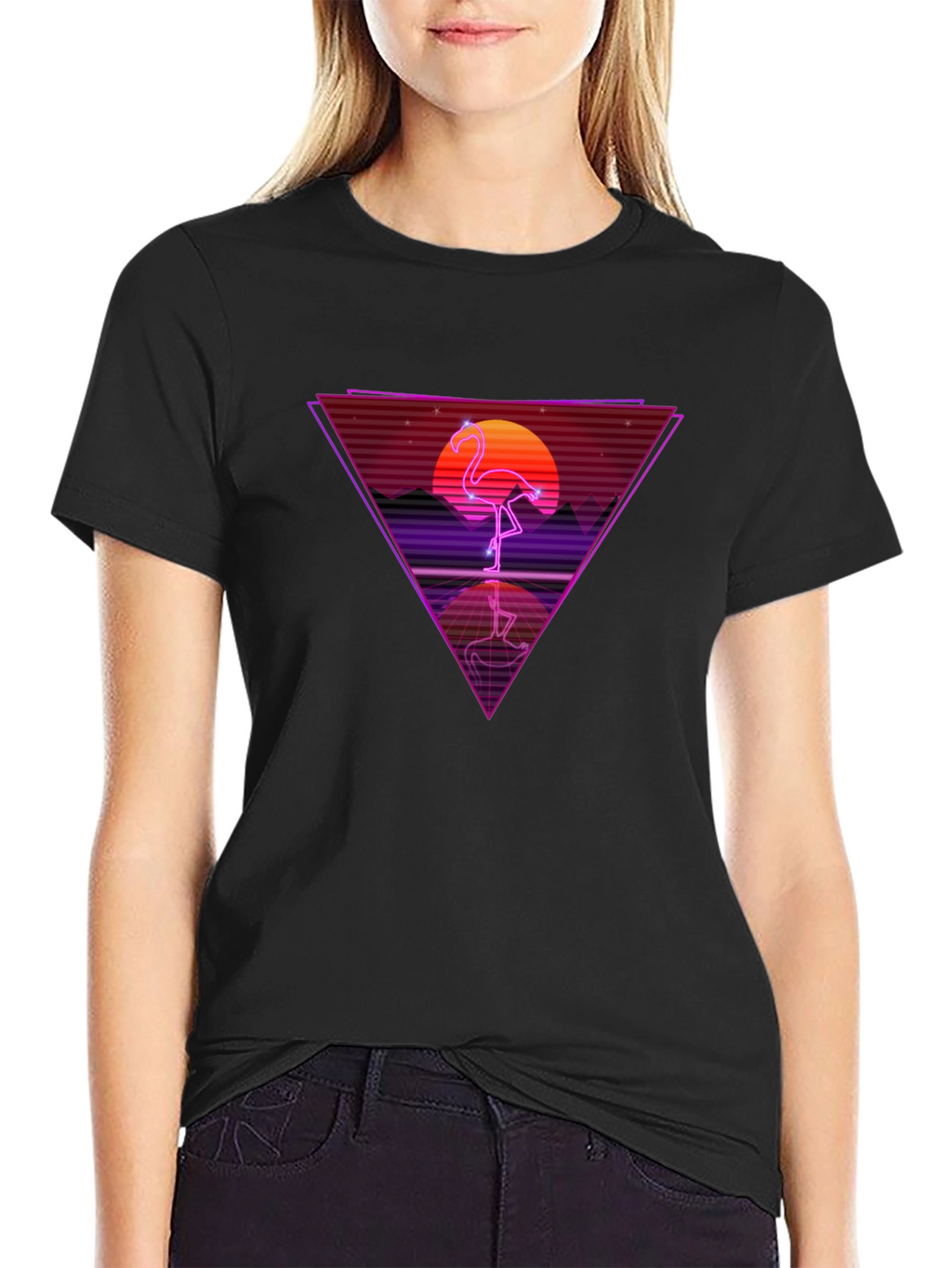 Retro Flamingo T-Shirt - Synthwave Design