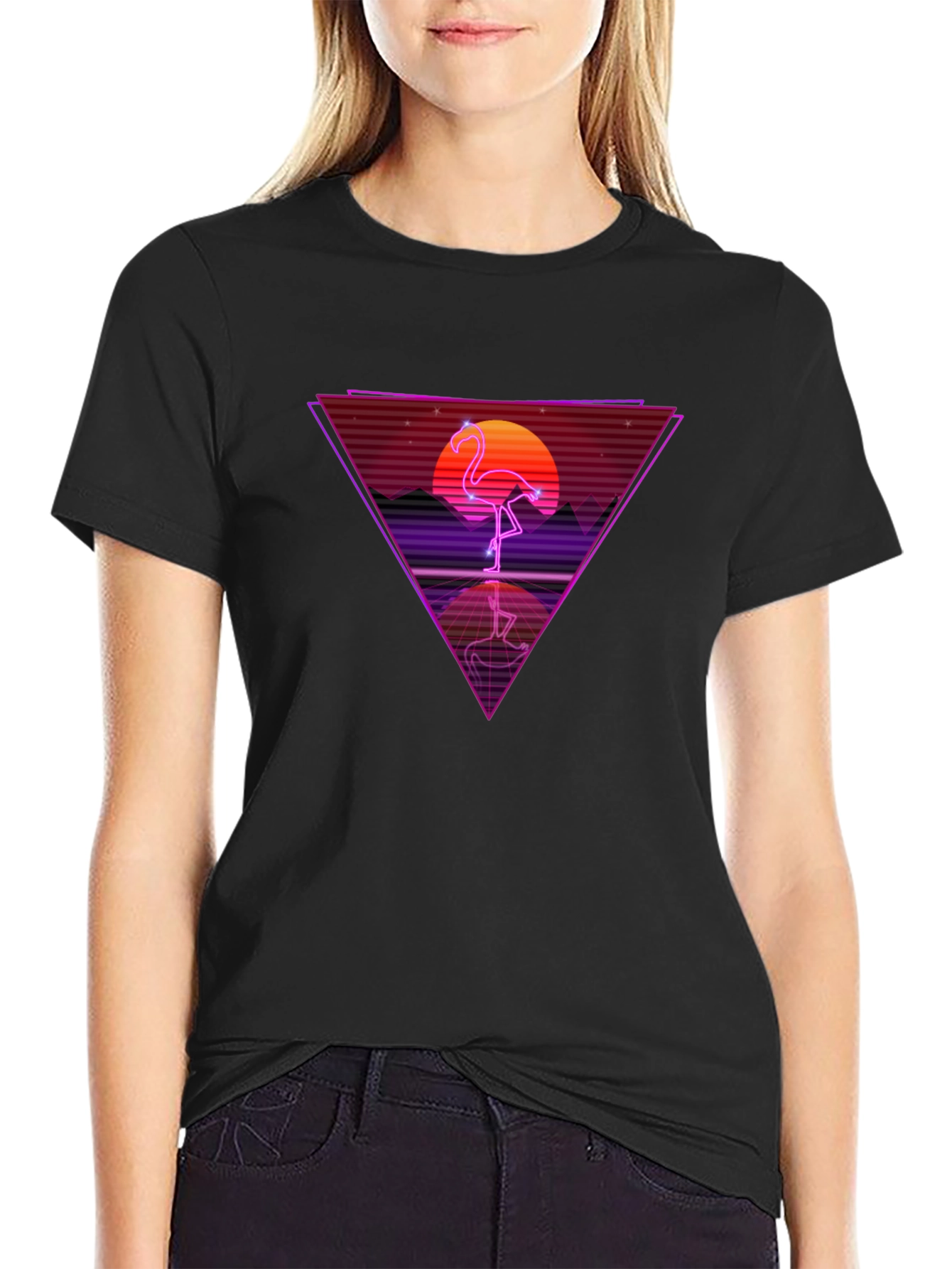 Retro Flamingo T-Shirt - Synthwave Design