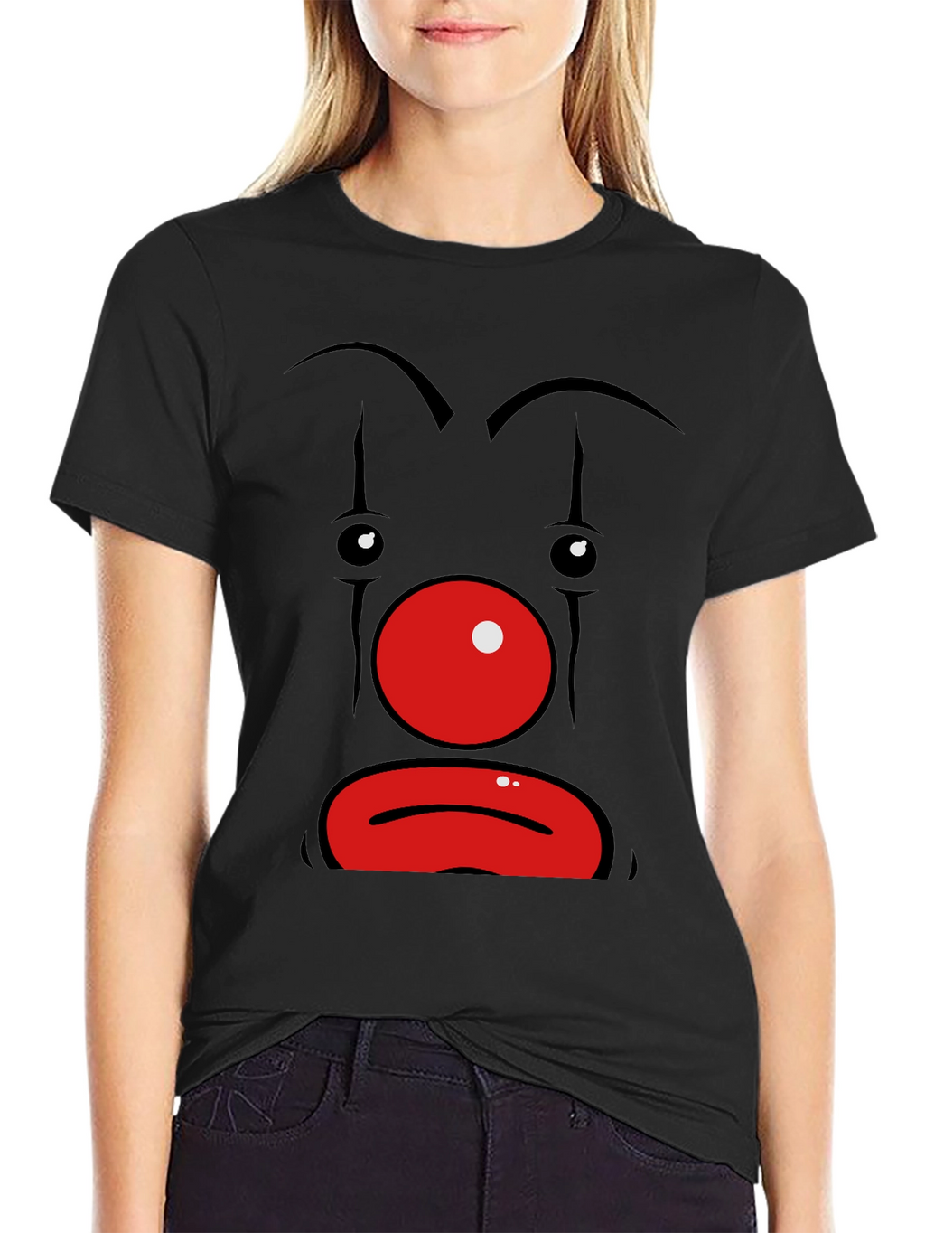 Sad Clown Face Graphic Black T-Shirt