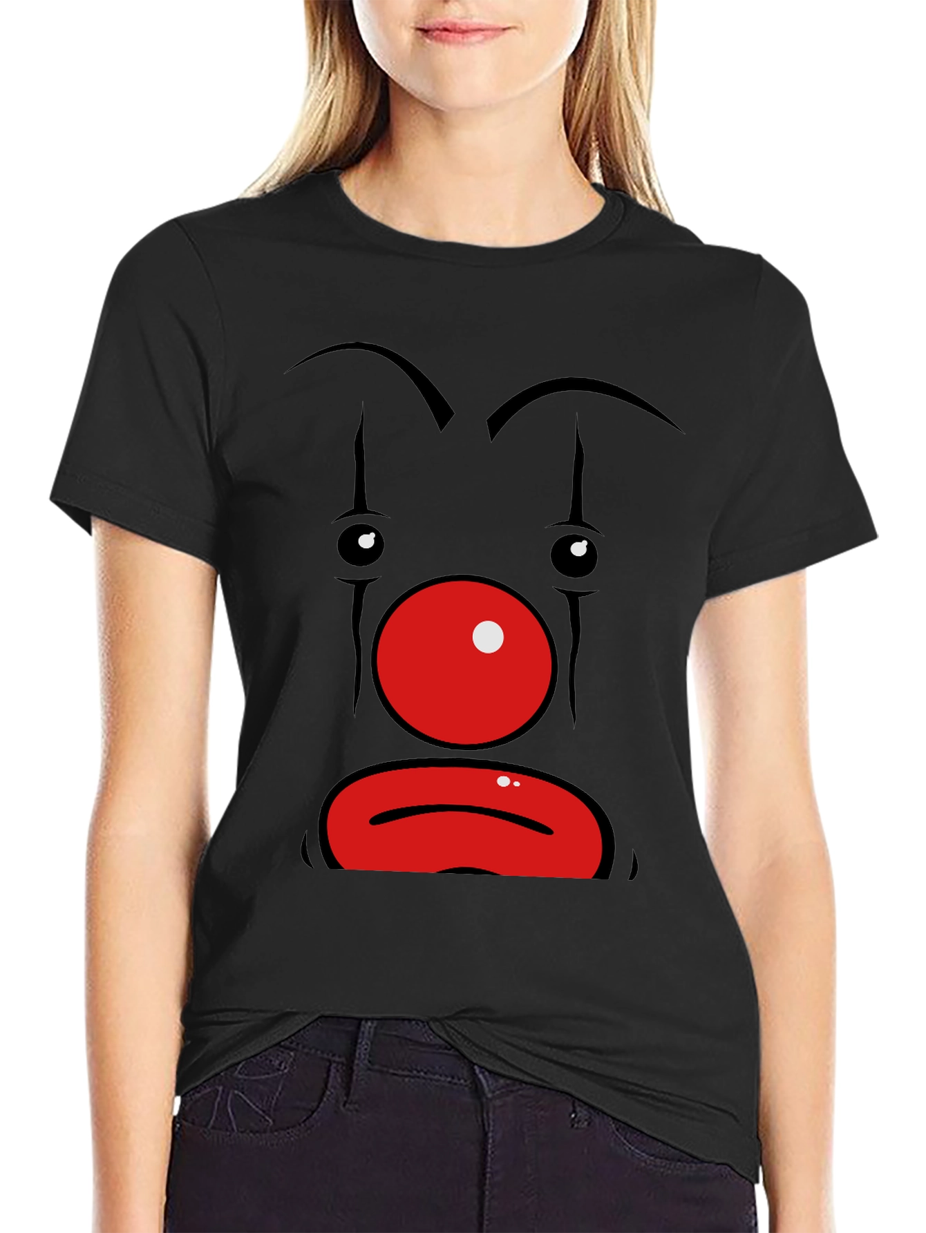 Sad Clown Face Graphic Black T-Shirt